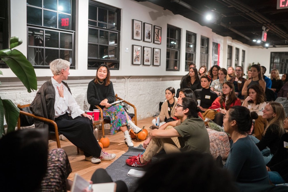 Tina in conversation with Sarah Watson of BBH before a seated crowd at real talk